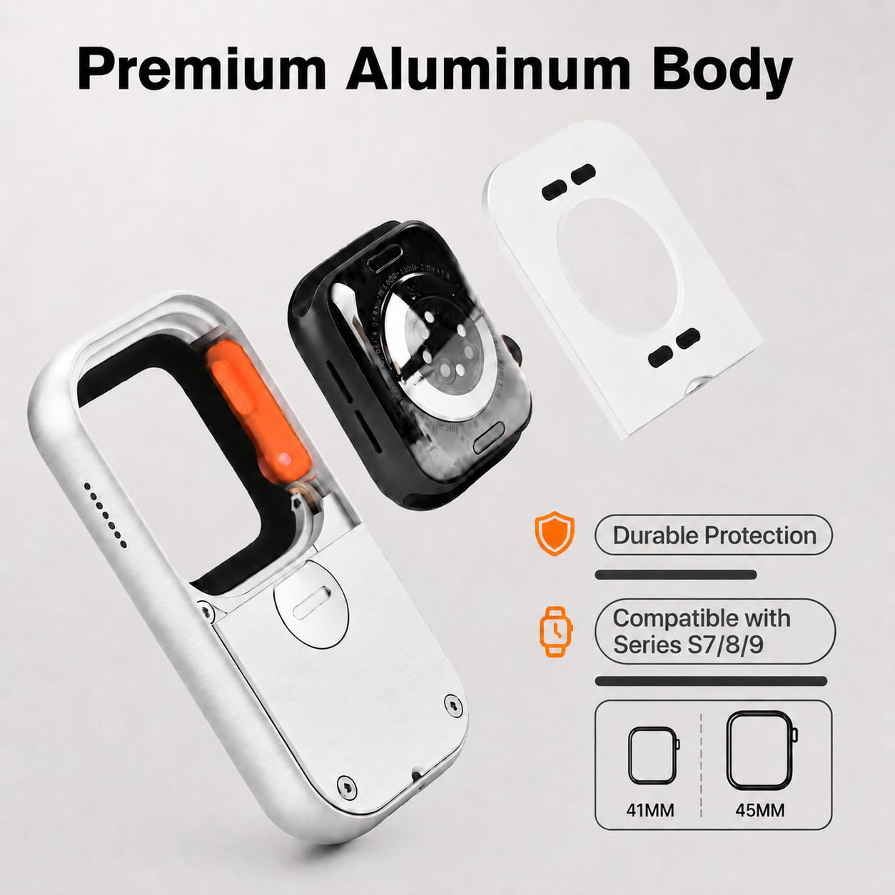 TechPod RePod Aluminum Case for Apple Watch Series S7/8/9, Transform Watch into Retro Music Player, 41mm CNC Metal Protective Cover with Functional