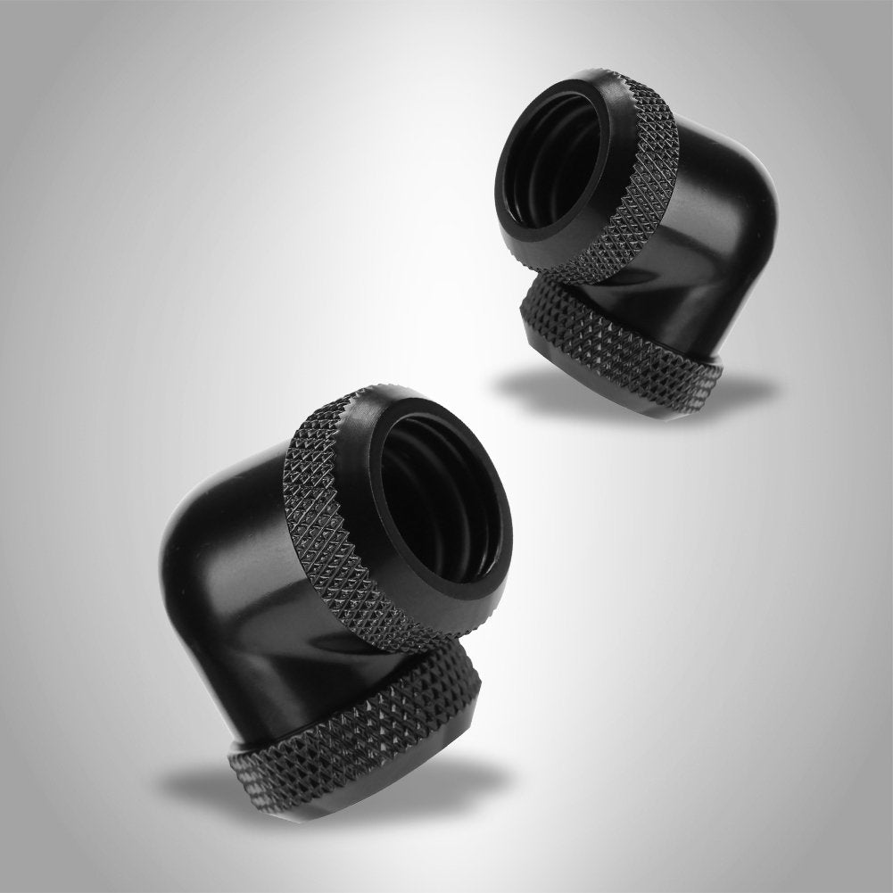 Wendry PC Water Cooling Fitting, 14mm OD G1/4 DIY 90 Degree Elbow Hard Pipe Tube Connector Water Liquid Cooling for PC Water Cooling System (Black)