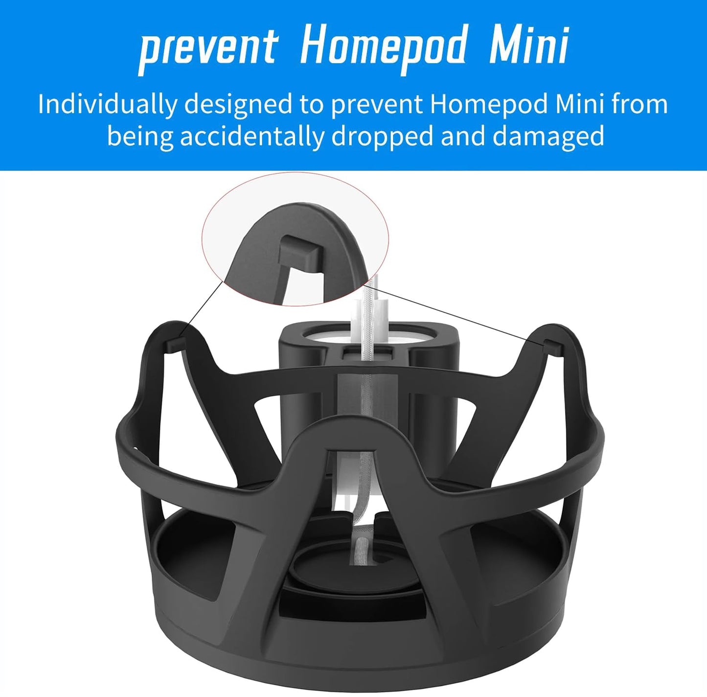 Wall Mount Stand for HomePod Mini Smart Speaker Outlet Holder with Cable Storage Quality ABS Hard Case Socket Space Saving Indoor Kitchen Bathroom