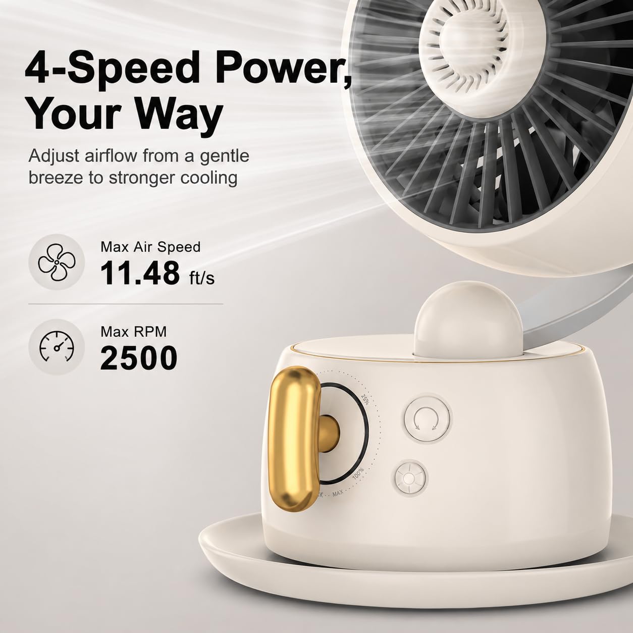 Dametol Cordless Desk Fan with 120° Oscillation, Quiet Rechargeable Table Fan with Stepless Speed Control, Magnetic Aromatherapy, Night Light & USB-C