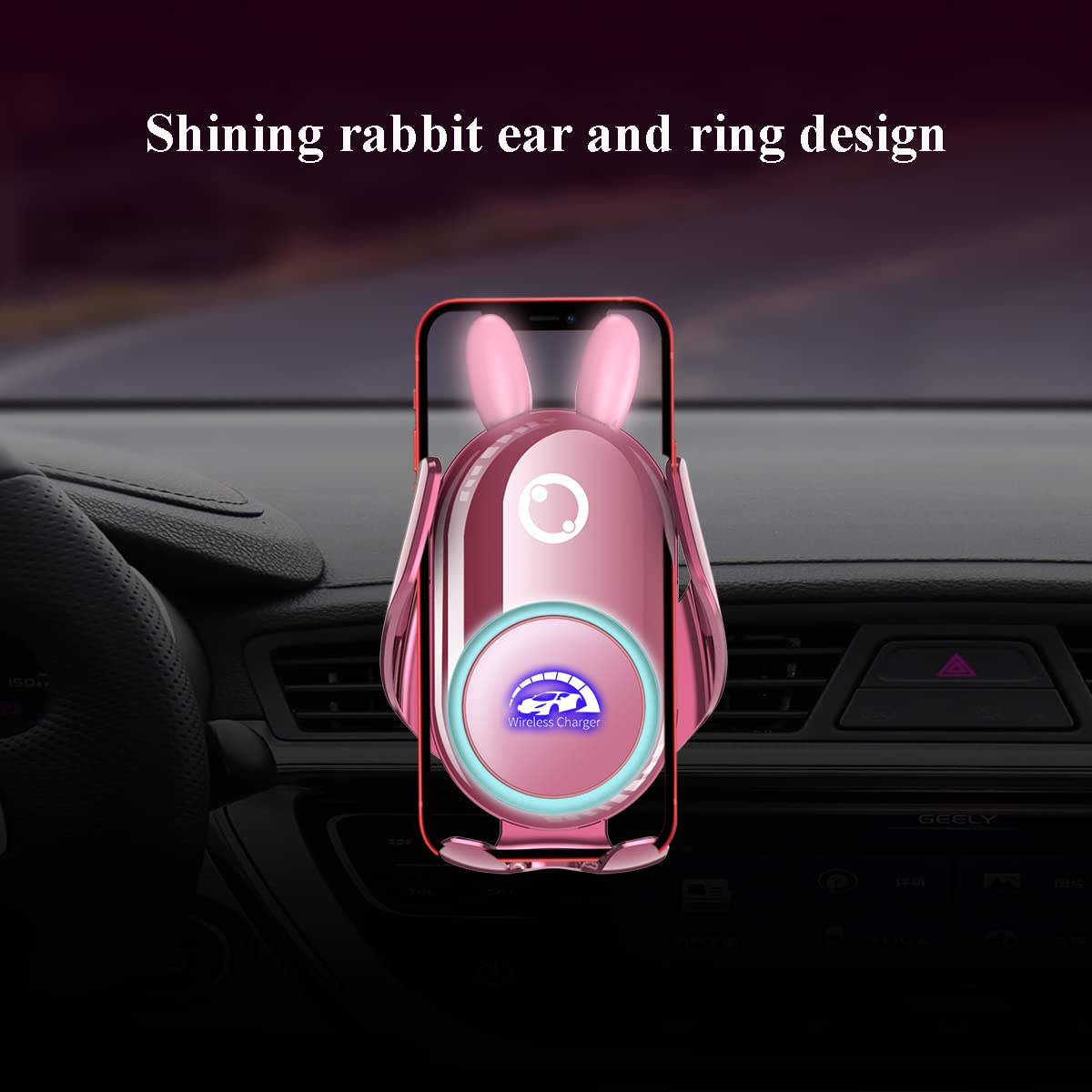 Peanutech Wireless Car Charger Mount, Auto-Clamping,15W Dashboard Vent, Pink Cute Car Phone Holder Women for iPhone Samsung Andriod Phone