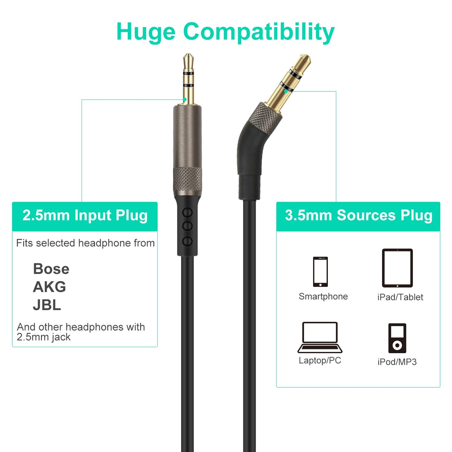 Mr Rex 6.5 Feet 3.5mm to 2.5mm Male Headphone Replacement Cable, Upgrade Audio Aux Cord Wire Compatible for Bose 700 QC45 QC35II QC35 QC25…