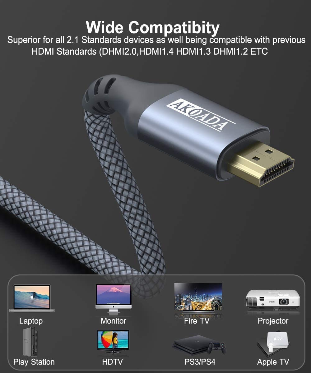 RayLove 2 Pack 8K HDMI Cable 10ft, Ultra HD HDMI 2.1 Cable Support High Speed 48Gbps 8K@60Hz, 4K@120Hz, Dynami HDR, Ear Compatible with Newet Apple