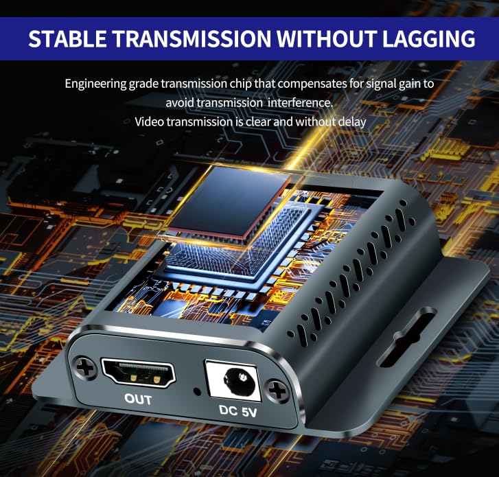 Techigher HDMI Extender Over CAT5e/6,HDMI Over Ethernet,HD MI Over cat6 with 200 FT for 1080@60Hz,RJ45 to HD Converter Plug & Play with 5V Power