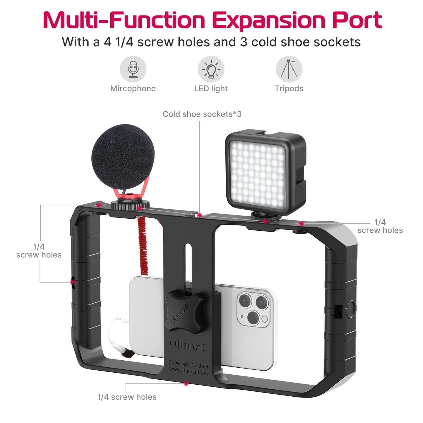 ULANZI U Rig Pro Smartphone Video Rig, Filmmaking Vlogging Case, Phone Video Stabilizer Grip Tripod Mount for Videomaker Film-Maker Video-grapher