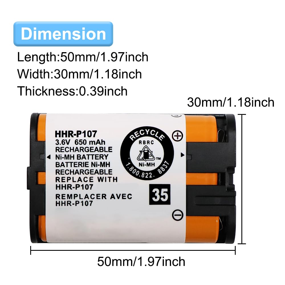 CUCESH 3 Pack HHR-P107 NI-MH Rechargeable Battery for Panasonic 3.6V 650mAh Phone Battery for Cordless Phones Long-Lasting