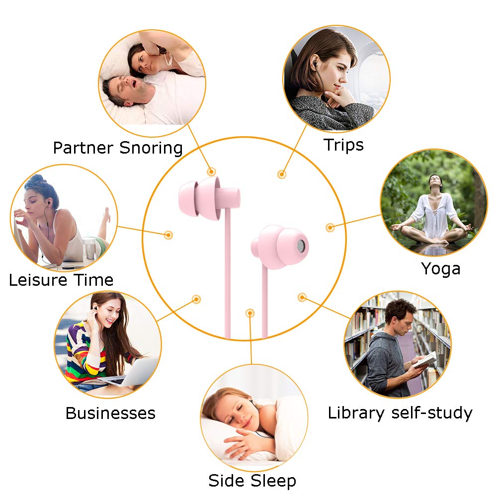 Ururtm Pink Color Wired Sleep Soundproof Earbuds Headphones, Noise Isolating Soft Earbuds for Sleeping, Nighttime, Insomnia, Side Sleeper, Snoring