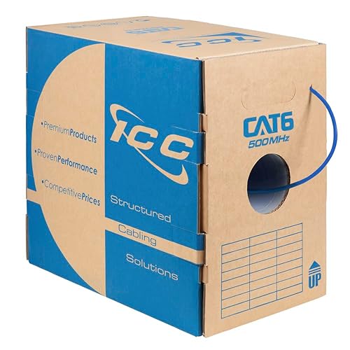ICC Cat6 CMR Riser 1000ft - UTP 23AWG, 100% Solid Pure Copper, Unshielded, Bulk Ethernet Cable, PoE++, 500MHz, Reelex Pull Box, UL Certified, RoHS