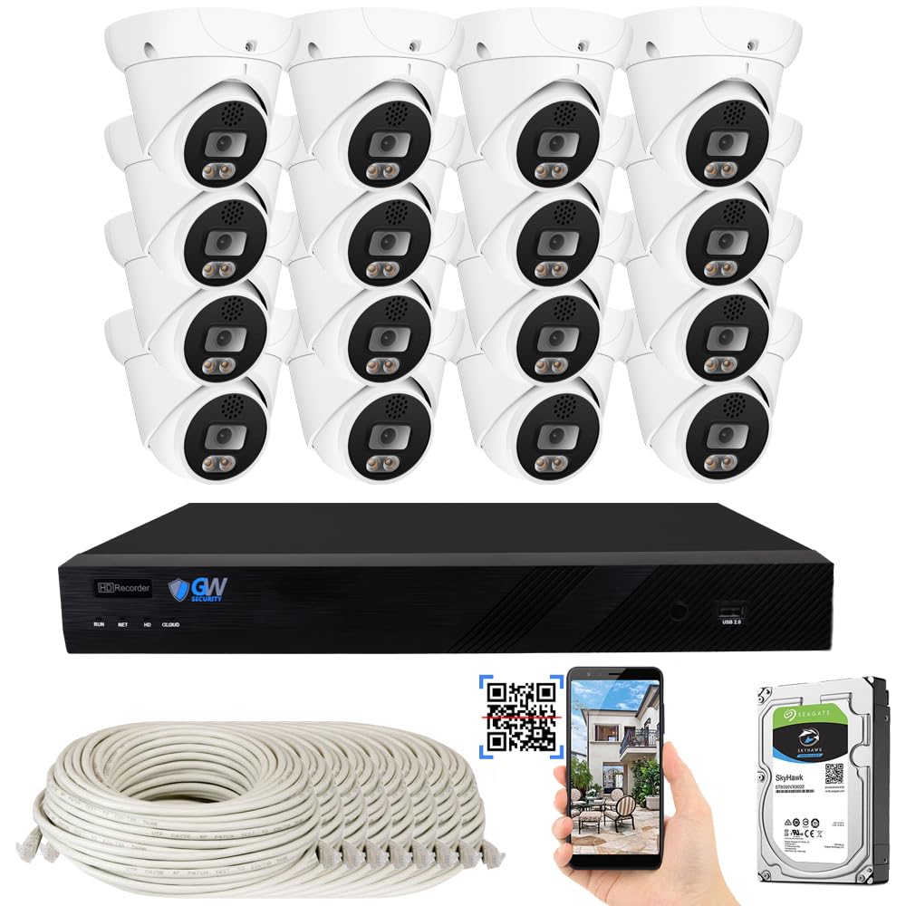 GW Security 16 Channel 8MP Fulltime Color Night Vision 4K NVR Security Camera System with 16 UltraHD 4K IP Two-Way Audio Outdoor/Indoor Smart AI