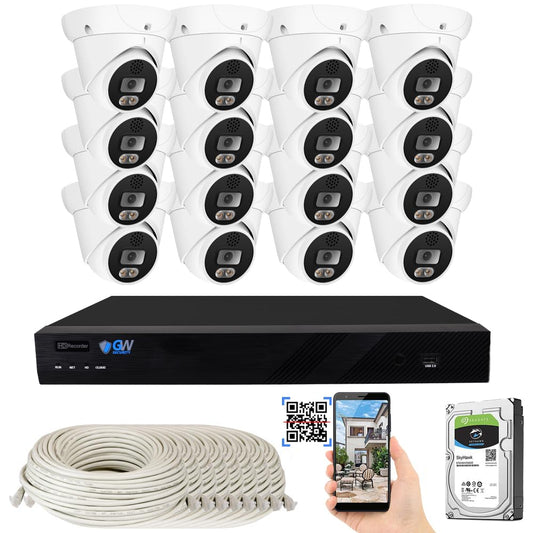 GW Security 16 Channel 8MP Fulltime Color Night Vision 4K NVR Security Camera System with 16 UltraHD 4K IP Two-Way Audio Outdoor/Indoor Smart AI
