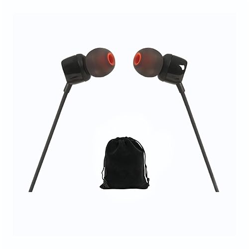 JBL Tune 110 Earbuds - Wired in-Ear Headphones with 1-Button Remote, Signature Sound for Rich Audio Experience, Includes Velvet Carrying Pouch