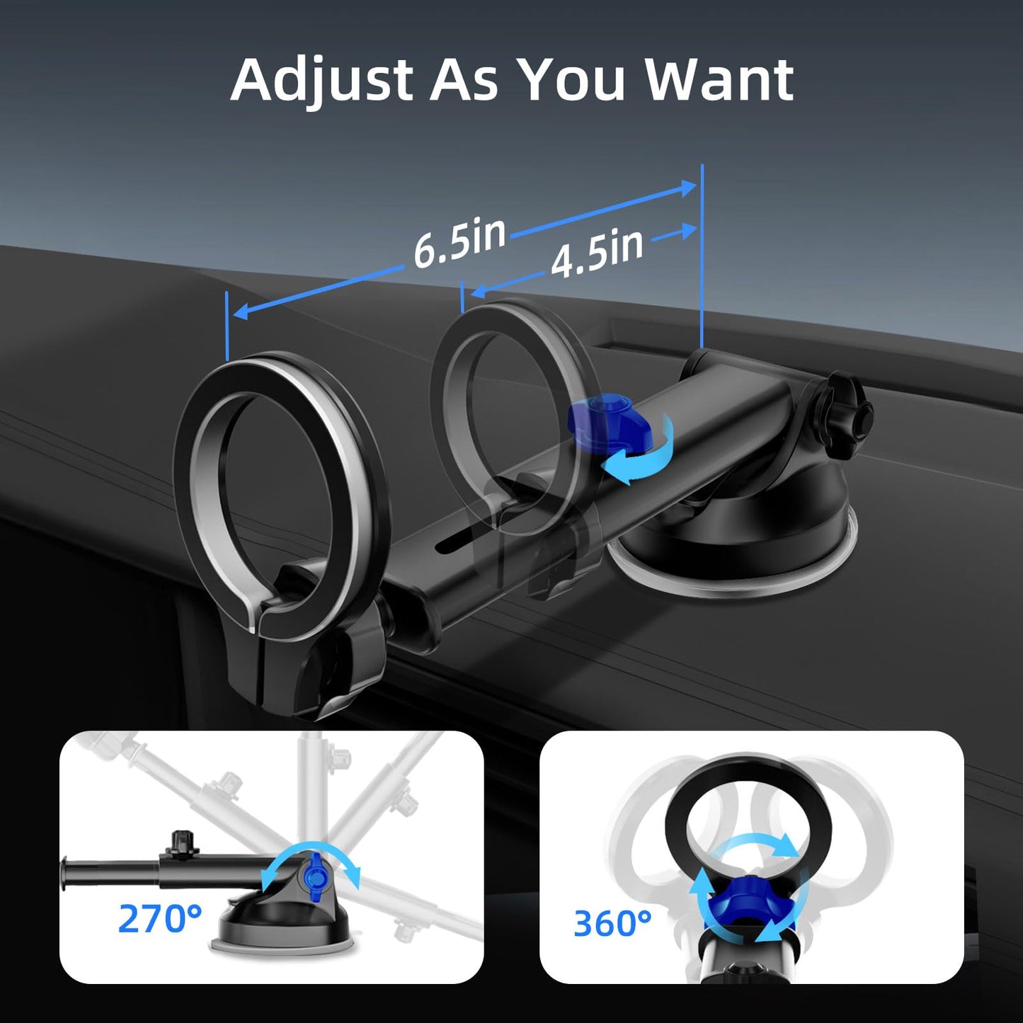 pop-tech for MagSafe Car Mount, [Aviation-Grade Aluminum] Universal Magnetic Phone Holder for Car Windshield Dashboard, Strong Magnet Cellphone Mount