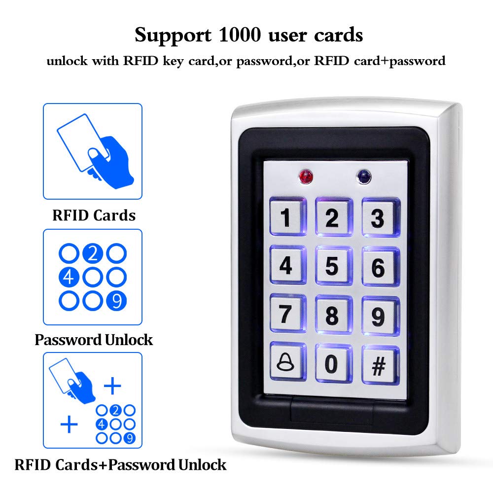OBO HANDS 10 RFID Keychains + Waterproof Rain Cover + RFID Metal Keypad Supports 1000 Users Wiegand-26 Interface (Input/Output)