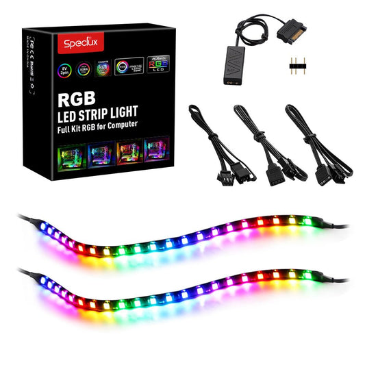 Speclux PC Addressable RGB LED Strip Lights Kit - Magnetic PC Case Lighting, 2PCS 42LEDs ARGB Strip for 5V 3pin RGB Header Motherboard Asus Aura