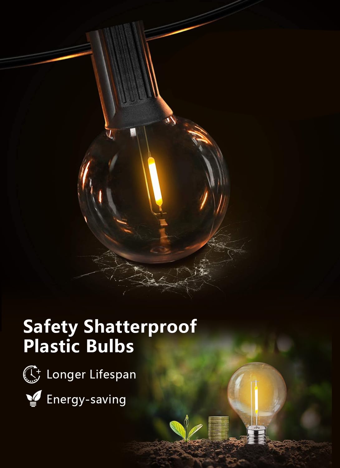FUTIME 50Pack Shatter Resistant G40 Replacement LED Light Bulbs, Warm 2200K