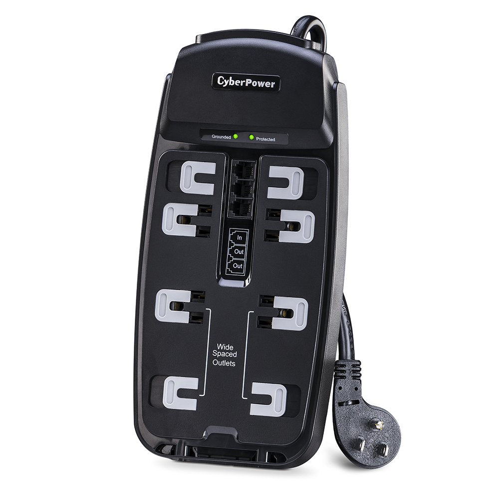 CyberPower CSP806T Professional Surge Protector + TEL Protection, 2250J/125V, 8 Outlets, 6ft Power Cord