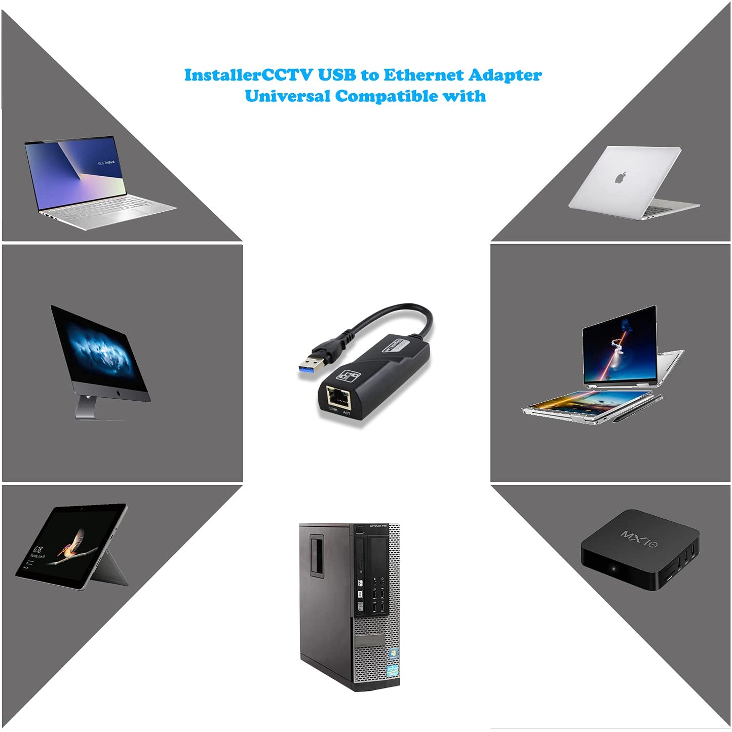 InstallerCCTV USB to Ethernet Adapter, adds Network connectivity to a Computer, MacBook, iMac Pro, Chromebook for Linux, Windows Vista, Windows XP