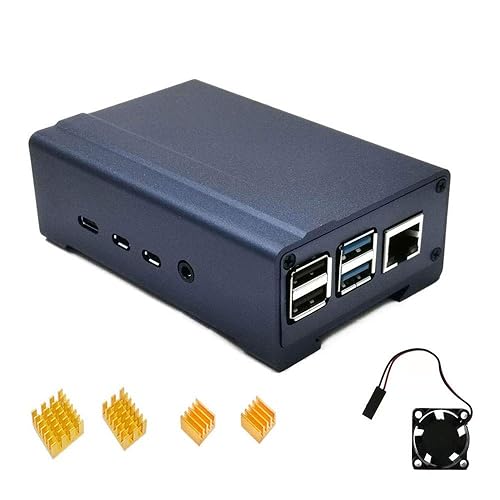 ZkeeShop for Raspberry Pi 4 Aluminum Case with Fan and 4PCS Heatsink Compatible for Raspberry Pi 4 Model B (Not Include Raspberry Pi Board) (Blue)