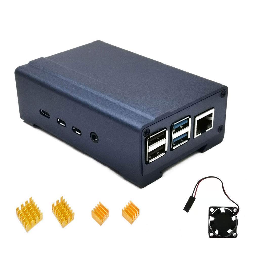 ZkeeShop for Raspberry Pi 4 Aluminum Case with Fan and 4PCS Heatsink Compatible for Raspberry Pi 4 Model B (Not Include Raspberry Pi Board) (Blue)