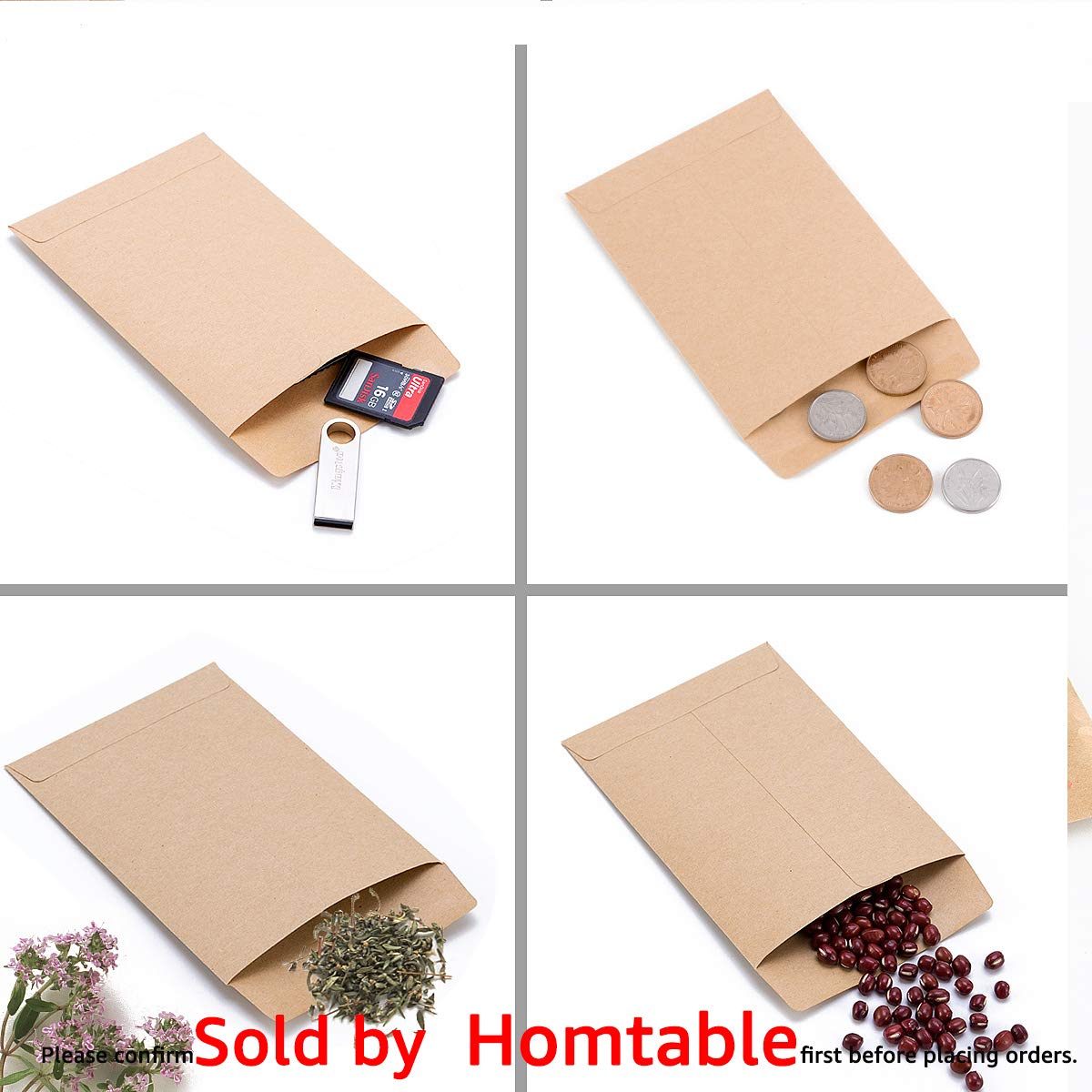 100 Pack Small Coin Envelopes Self-Adhesive Kraft Paper 2.25"×3.5"