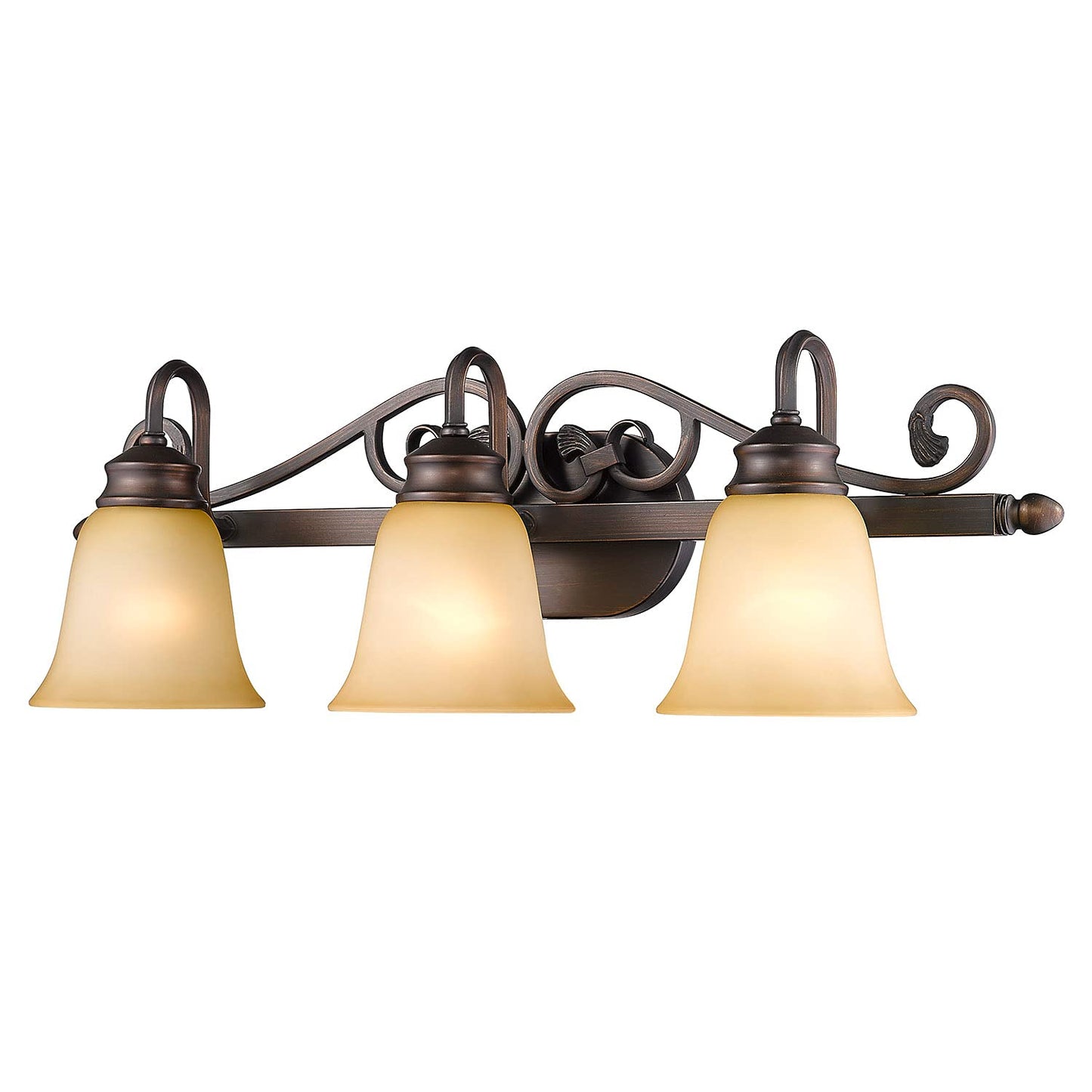 Golden Lighting Belle Meade 3 Light Bath Vanity in Rubbed Bronze with Tea Stone Glass