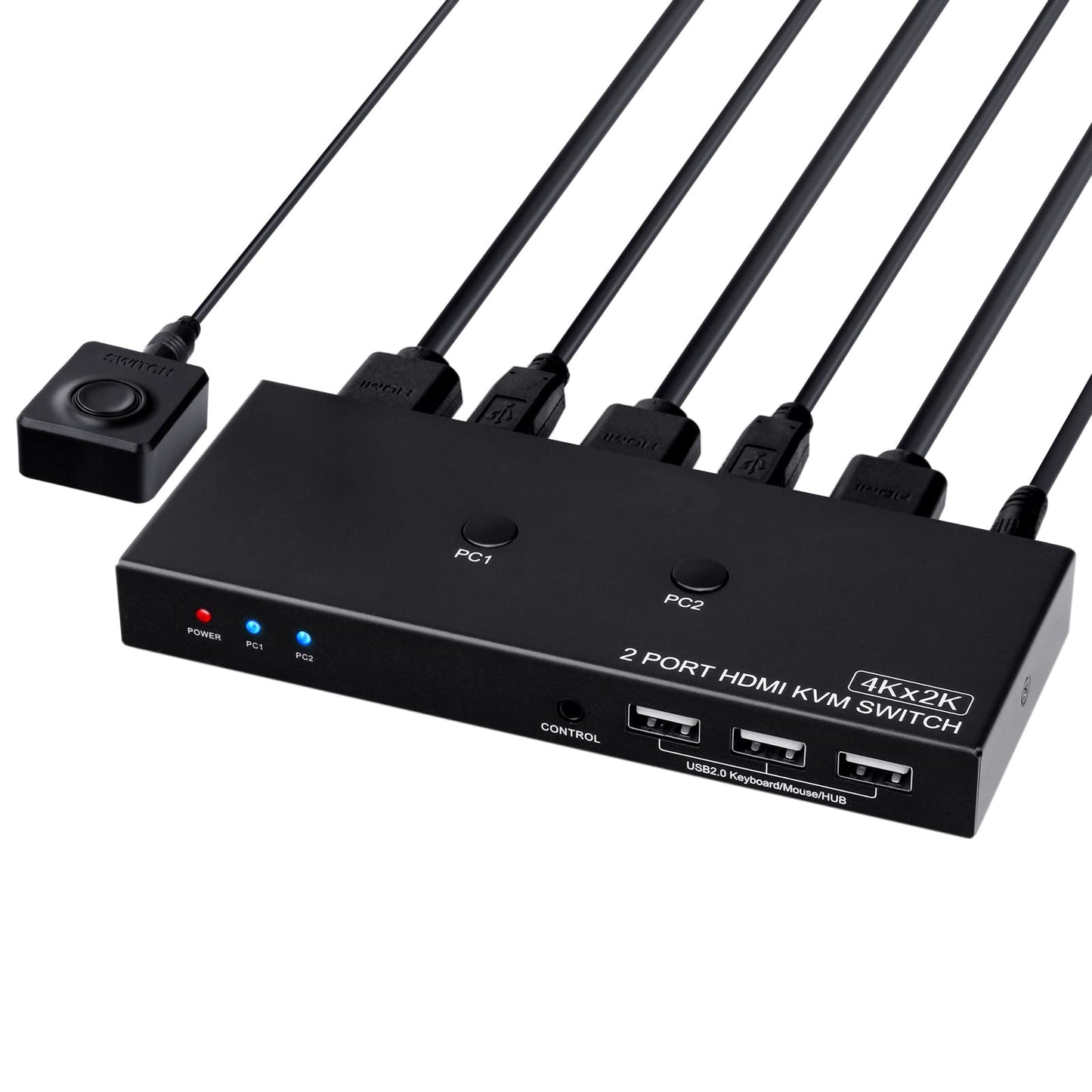 KVM Switch 4K@60Hz, HDMI USB Switch for 2 Computer Share UHD Monitor and Keyboard Mouse Printer, Support YUV RGB 4:4:4, with 2 USB Cables & Wired