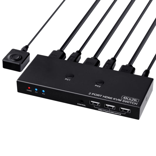 KVM Switch 4K@60Hz, HDMI USB Switch for 2 Computer Share UHD Monitor and Keyboard Mouse Printer, Support YUV RGB 4:4:4, with 2 USB Cables & Wired