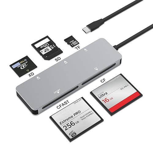 CFast 2.0 Card Reader, USB C CFast Card Reader 3.0 5Gbps CFast/CF/SD/TF/XD - 5 in 1 Memory Card Reader/Adapter for San Disk, Lexar, Transcend, Sony