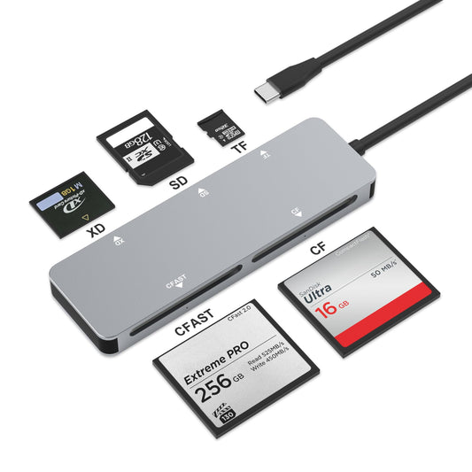 CFast 2.0 Card Reader, USB C CFast Card Reader 3.0 5Gbps CFast/CF/SD/TF/XD - 5 in 1 Memory Card Reader/Adapter for San Disk, Lexar, Transcend, Sony