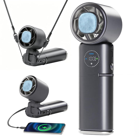 9000mAh Handheld Fan, Rechargeable Portable Fan with Power Bank Function