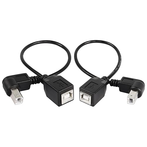 SinLoon USB 2.0 Type-B Printer Cable, 2-Pack USB 2.0 B Female to Type-B Male (90 Degree UP + Down Right Angle) Printer Short Extension Cable