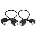 SinLoon USB 2.0 Type-B Printer Cable, 2-Pack USB 2.0 B Female to Type-B Male (90 Degree UP + Down Right Angle) Printer Short Extension Cable