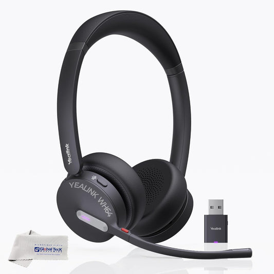 Yealink WH64 Hybrid Wireless Headphones DECT & Bluetooth Duo MS, Teams Certified, For PC, Laptop & Mobile, USB-C Dongle, 150m Range, 32H Talk Time…