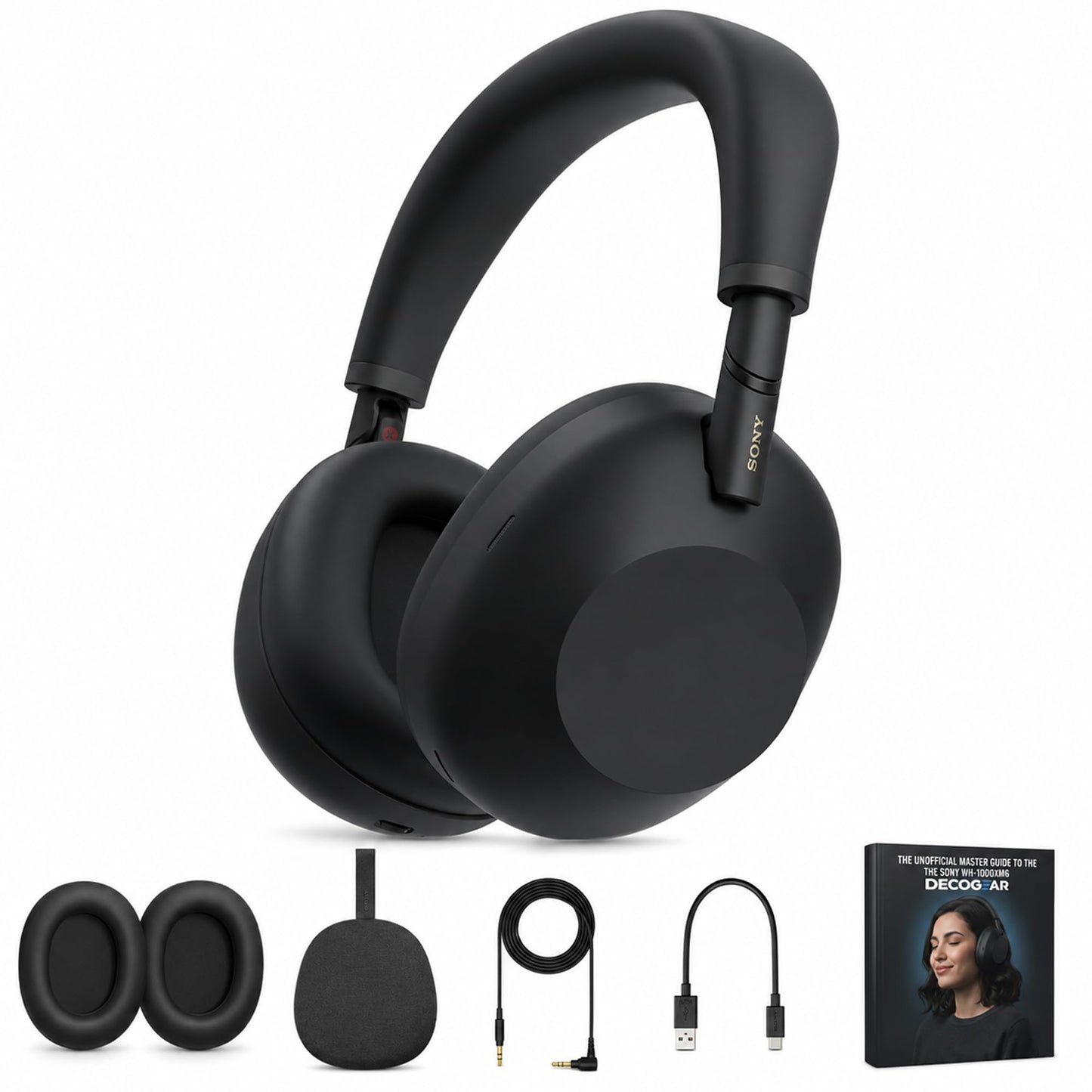 Sony WH1000XM6/B Best Wireless Noise Canceling Headphones, Black Bundle with Deco Essentials Headphones Ear Pads Replacement Headset Ear Cushions