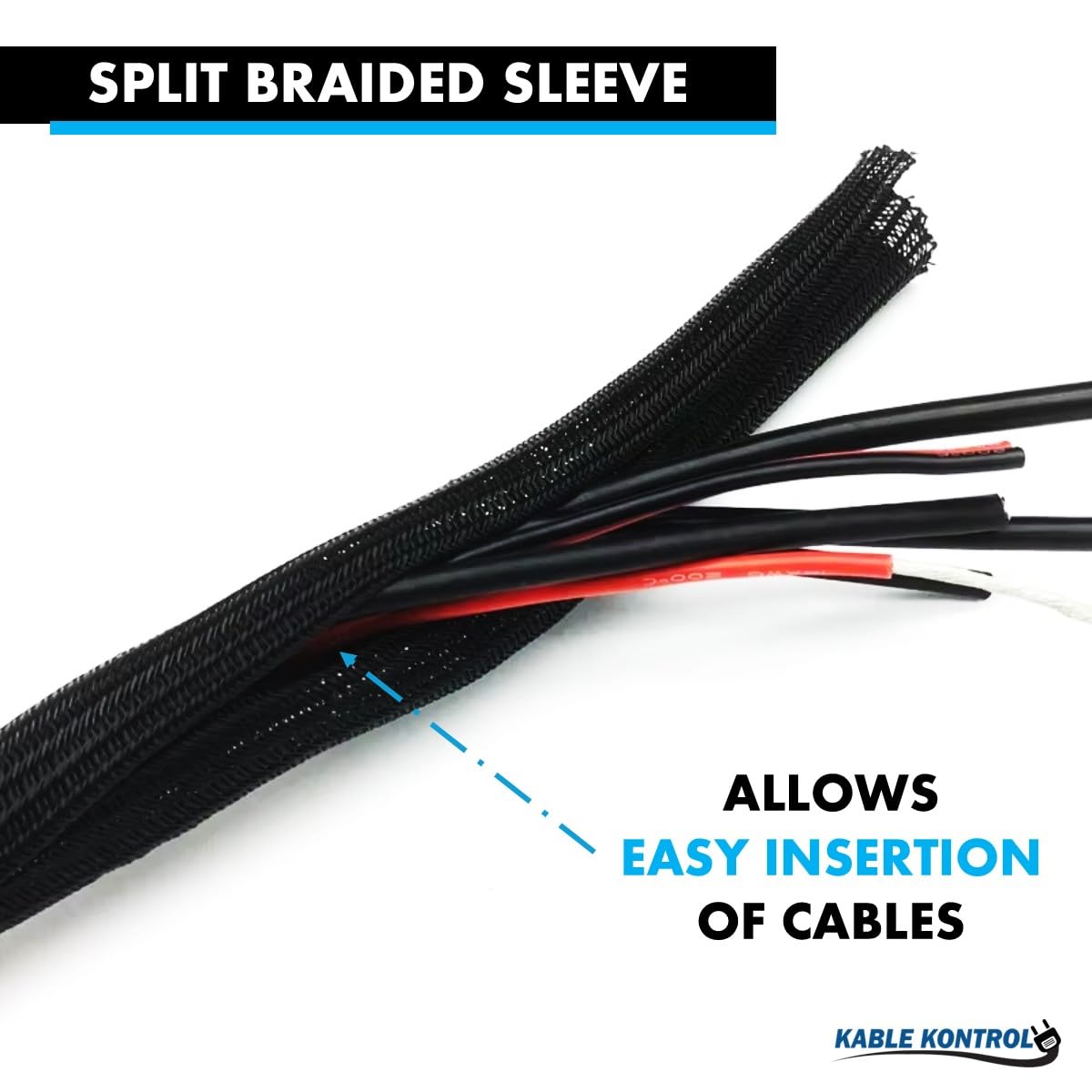 Kable Kontrol 25 Ft - 0.25" Inch Braided Cable Sleeve - Self Closing Split Wire Wrap Cord Hider Organizer Wire Loom Tubing Cover for Automotive
