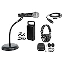 Rockville RMC-XLR Bundle: Handheld DJ Microphone, Two Cables, PRO-M50 Studio Headphones, Case, RDMS7 Desktop Mic Stand, 11.8 in Gooseneck, RXLR-AUX 10