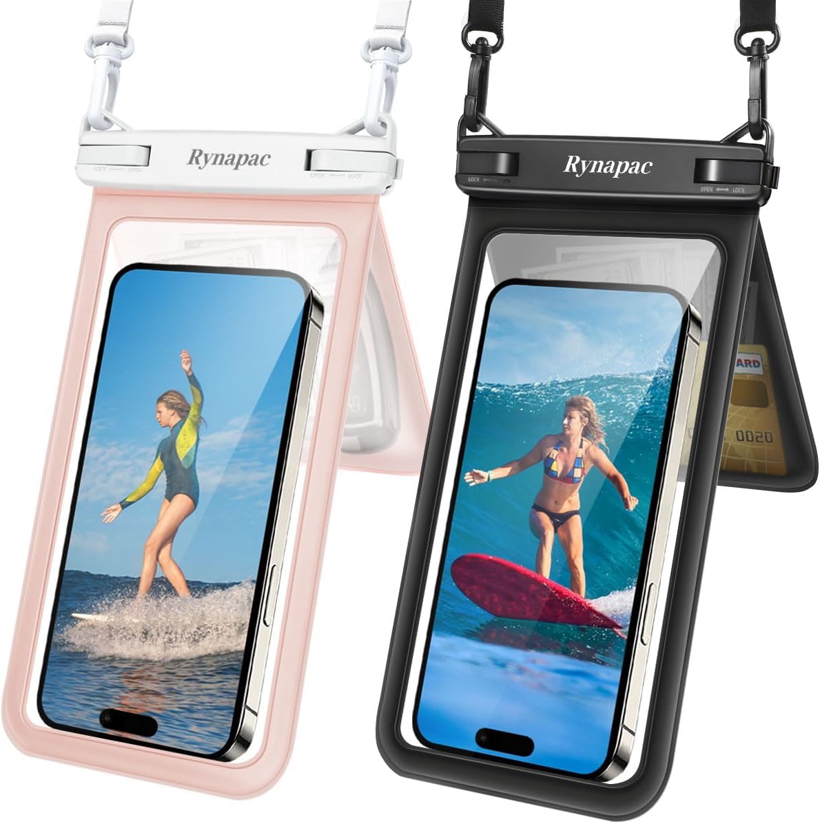 Rynapac IPX8 Waterproof Phone Pouch 2 Pack, [Up to 8.5''] Double Space Waterproof Phone Case with Lanyard for iPhone 17 16 15 14 Pro Max, Cellphone