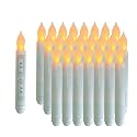 LEEHON 24PCS Yellow Mini Battery Operated Wax Dipped White Body LED Taper Candles, Amber Flickering Flameless Taper Candles for Themed Party, Church
