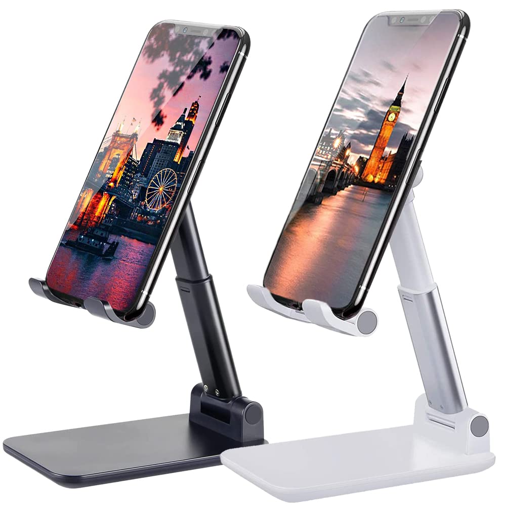 Meetuo 2 Pcs Cell Phone Stand, Adjustable Angle Height Phone Stand for Desk, Fully Foldable/Portable Phone Holder, Compatible with iPhone