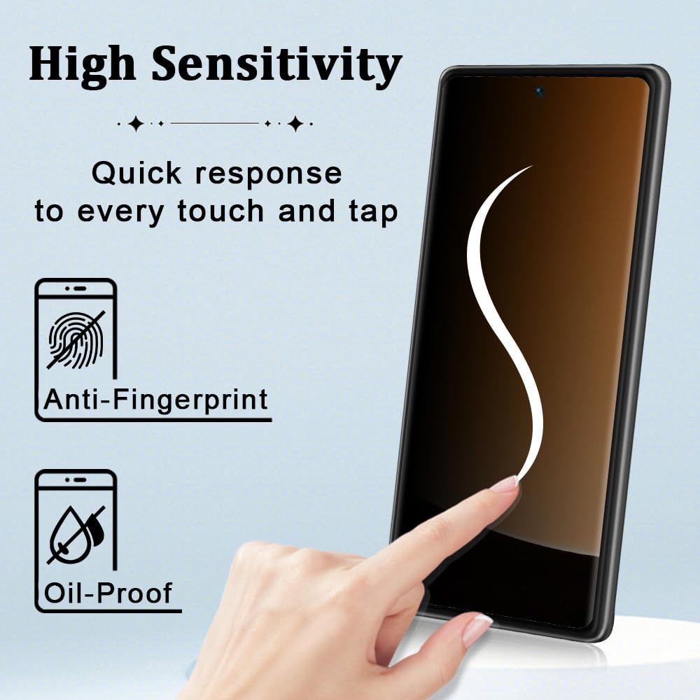 [2+2 Pack] Pixel 6 Pro Privacy Screen Protector and Camera Lens Protector, 3D Full Coverage, 9H Hardness Anti-Spy Tempered Glass, Easy Installation