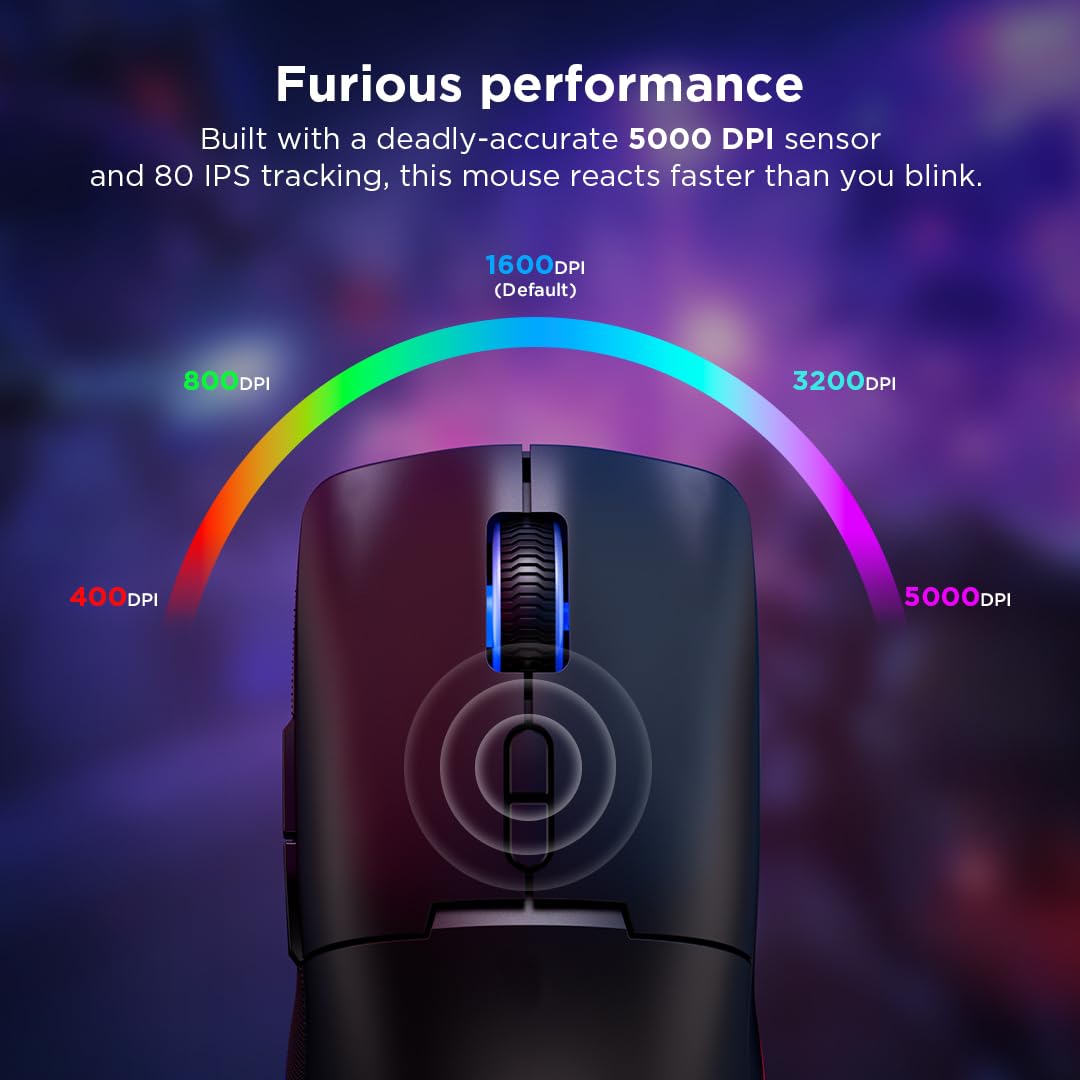 Lenovo Legion M220 Wireless RGB Gaming Mouse, Dual Channel Bluetooth, 2.4Ghz Wireless, USB-C Charging, 5-Level DPI Switch, Symmetrical Medium-Large