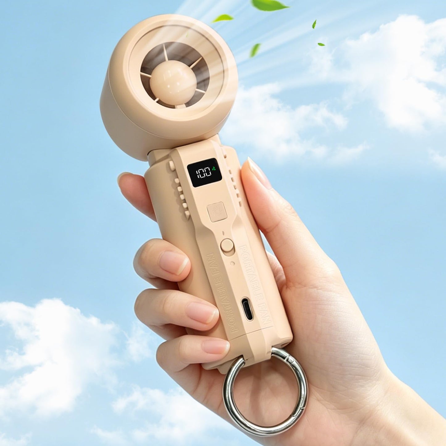 Gemmac Portable Handheld Fan Turbo High Speed 5 Gear Strong Wind & Digital Display 3000mAh USB Rechargeable Personal Fan