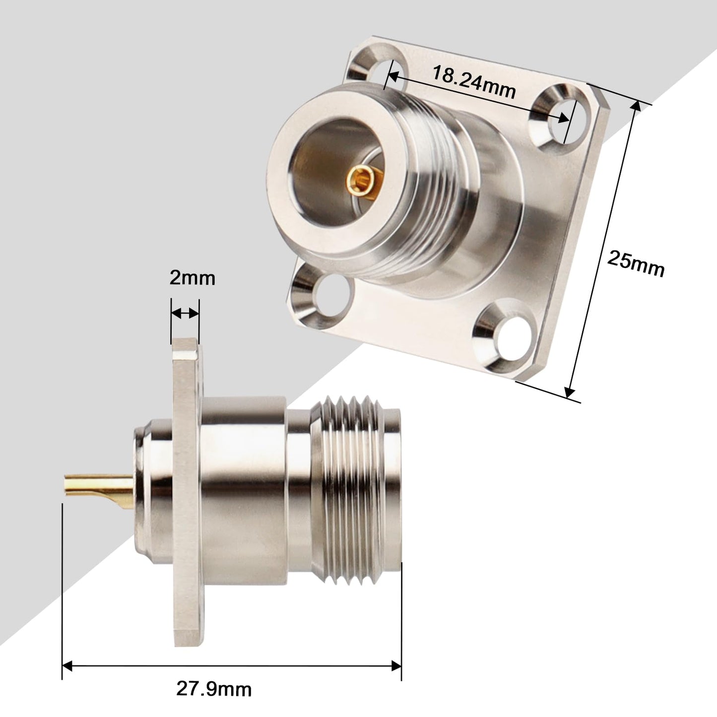 MOOKEERF 3 Pack N Female Connectors N-Type Female Jack 4 Hole Panel Mount Solder Connector N Female Jack Coax Adapter Chassis Mount