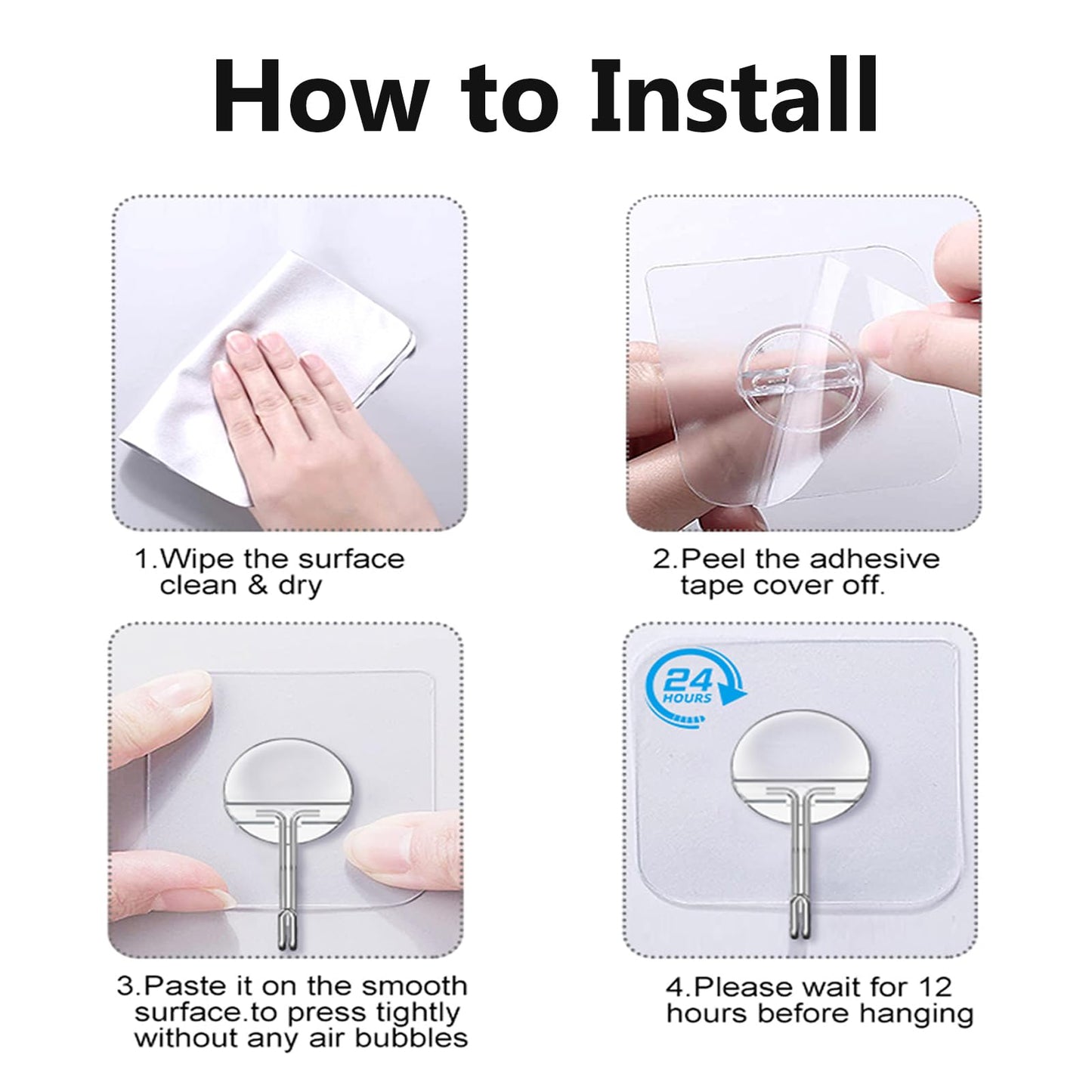 Adhesive Hooks for Hanging Heavy Duty Wall Hooks Self Adhesive Towel Coat Hooks Waterproof Transparent Hook for Bathroom Shower Kitchen Keys Door Outdoor Home Improvement Utility Hook 12 Pack