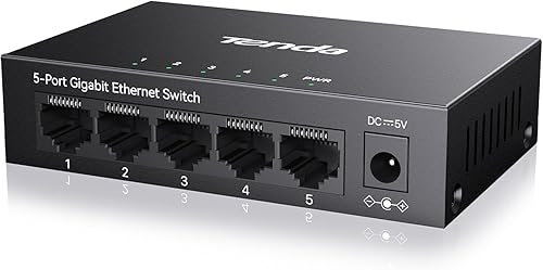 Tenda 5 Port Gigabit Switch, Unmanaged Ethernet Switch, Network Splitter with Traffic Optimization, Plug & Play, Fanless Metal Design Network Switch
