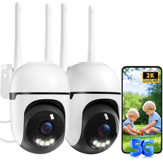 JUFLSKY Security Camera Outdoor Wired,2K Security Cameras Outdoor,2.4G & 5GHz WiFi Surveillance Camera Home/Dome,IP66 Waterproof,360° PTZ Auto