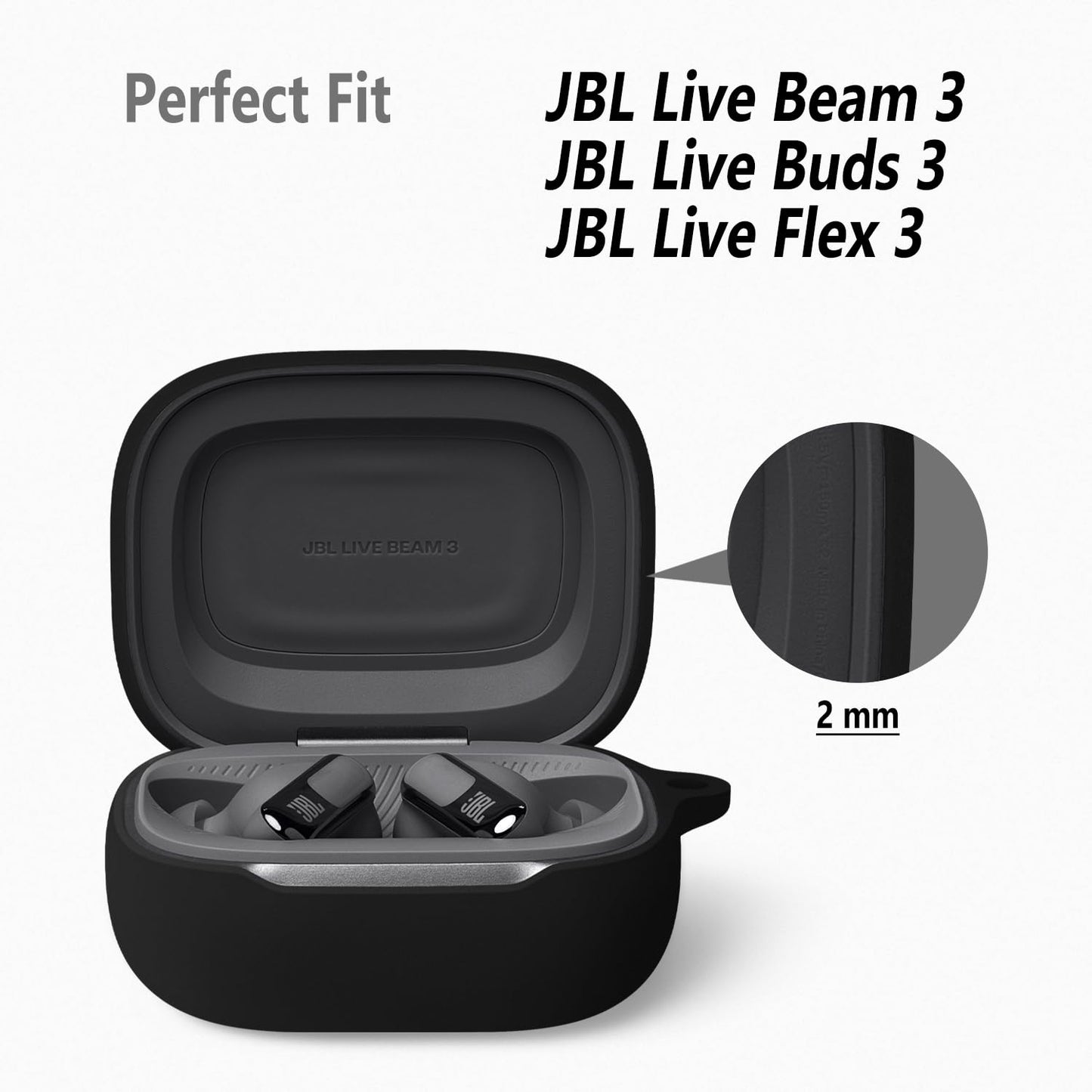 Geiomoo Silicone Case for JBL Live Beam 3, Buds 3, Flex 3, Protective Cover with Carabiner (Black)