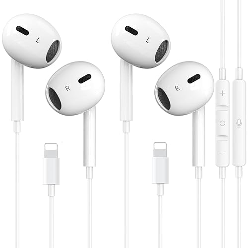2 Packs-for iPhone Headphones Wired Earbuds/Earphones Nosie Reduction Built-in Microphone & Volume Control Headsets Compatible with iPhone…