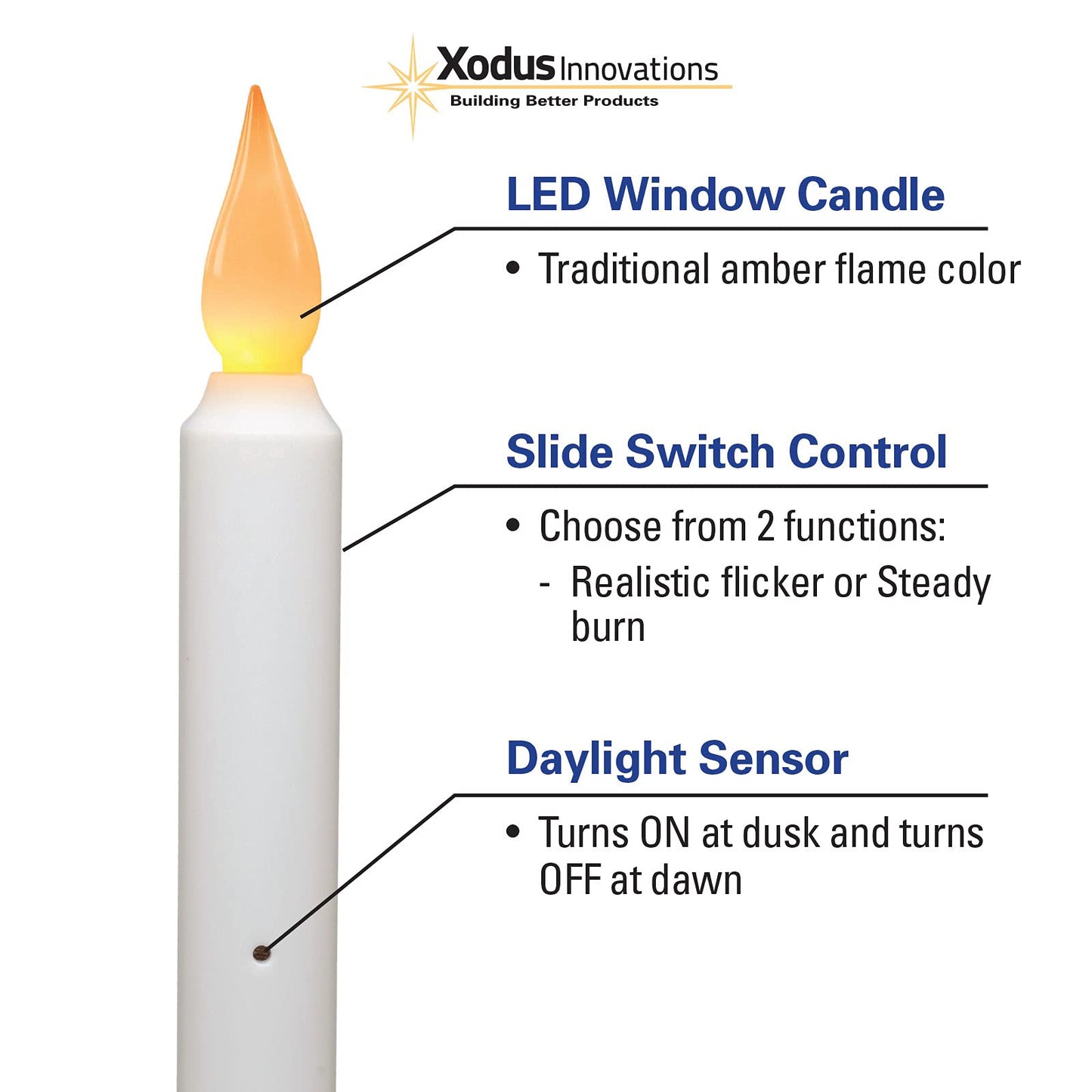 Xodus Innovations FPC1215B-6 Battery Operated Dusk to Dawn Light Sensor Window Candle with Flicker or Steady On Flame Setting, Pack of 6