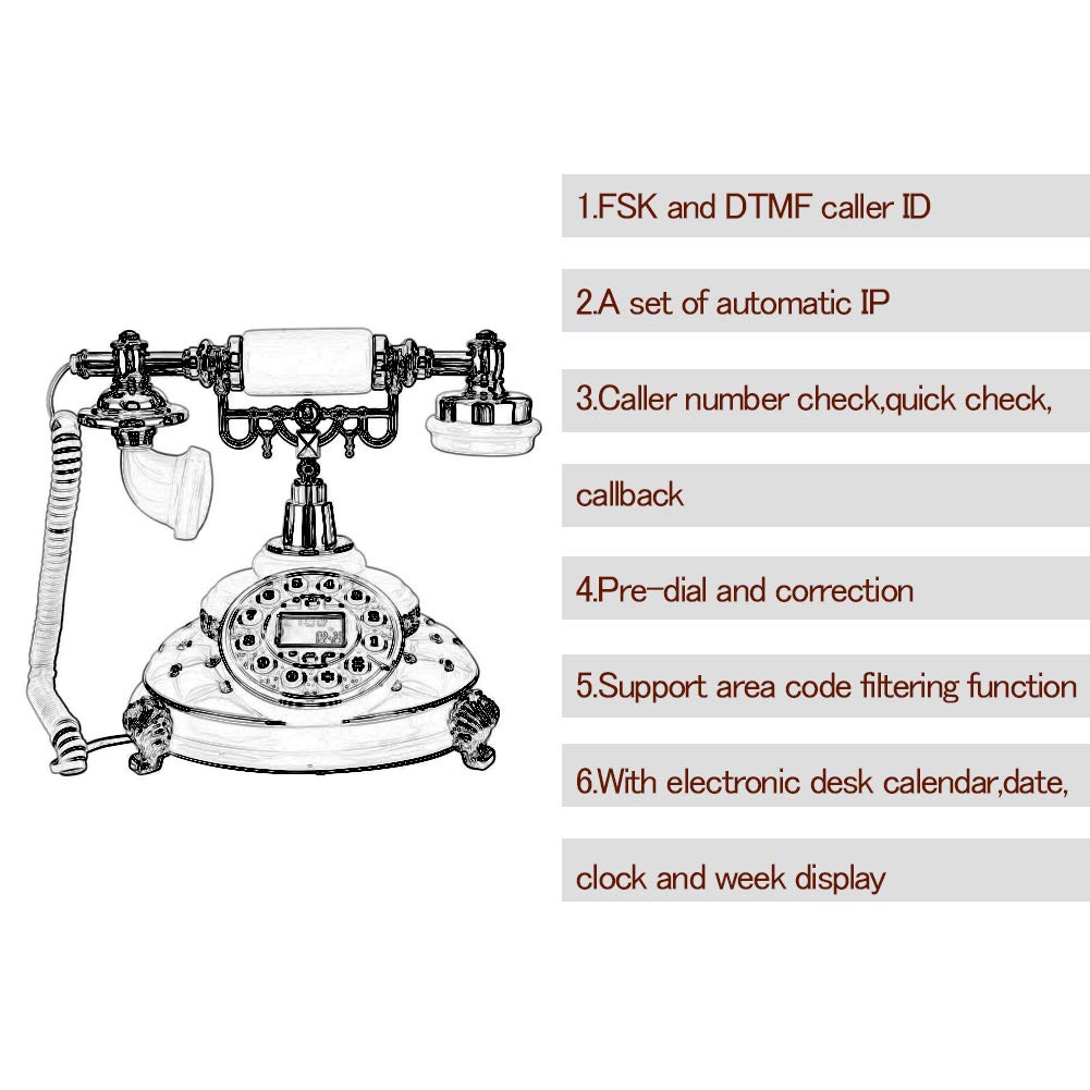 Retro Telephones Landline,EU Type Retro Landline Silver Plated Home Office Telephone,Support and DTMF Backlight Caller ID,Support Electronic